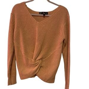 Lu.NY.C Twist Front‎ Sweater V-Neck Long Sleeve Knit Top Pink Women's L EUC